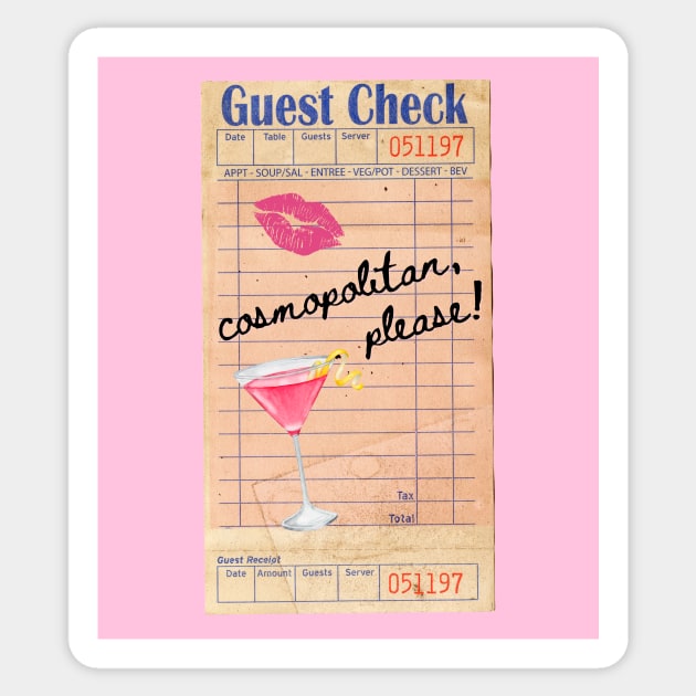 Cosmopolitan Cocktail Y2k Pink Guest Check Print Sticker by madiwestdal